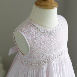 Strasburg Pastel Pink Hand Smocked Embroidery 100% Cotton Dress Girl Size 3 NWT